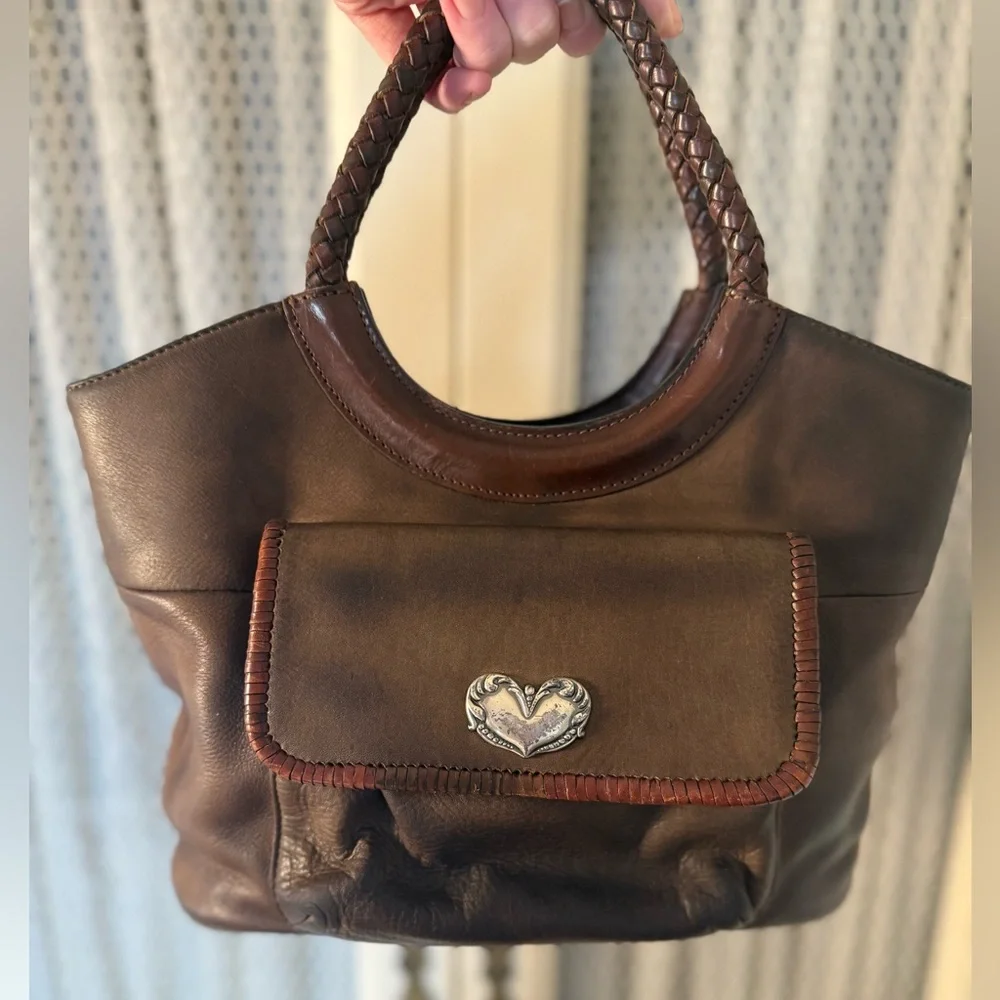 Vintage Fossil Western Brown Leather Braided Handle with Heart Logo Concho - Picture 1 of 12